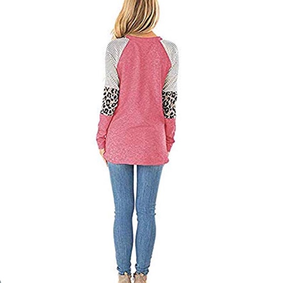Pink leopard striped long sleeve top - Picture 3 of 6
